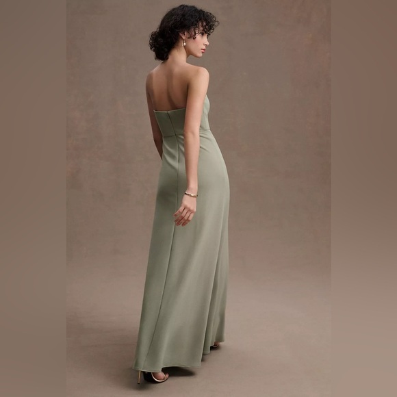 BHLDN Everly Strapless Crepe Gown Dress in Sage Green - Picture 3 of 9